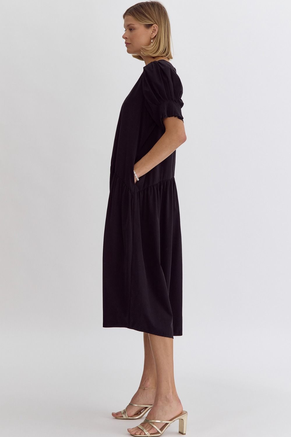 V Neck Short Sleeve Midi