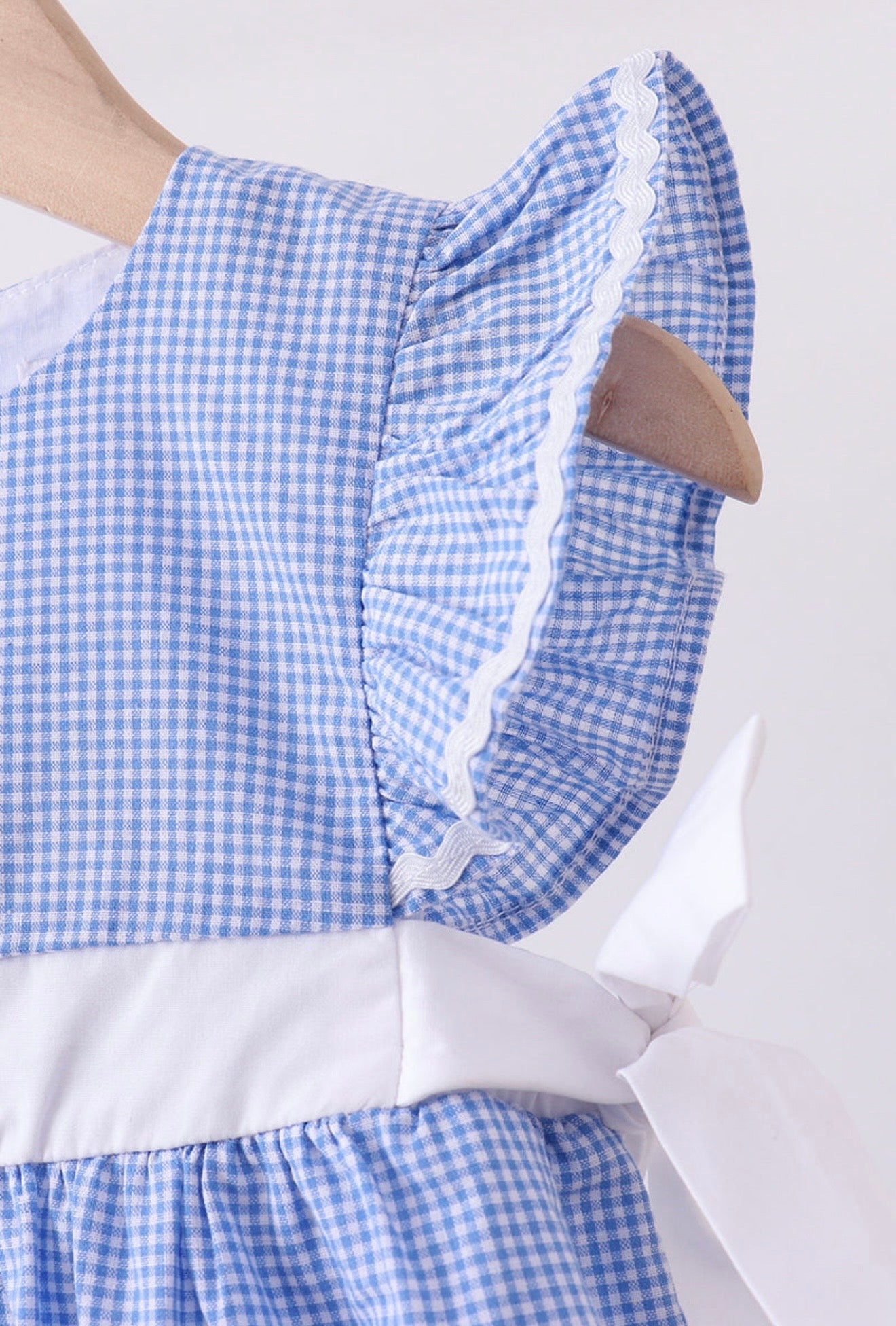 Blue Bow Gingham Ruffle Dress