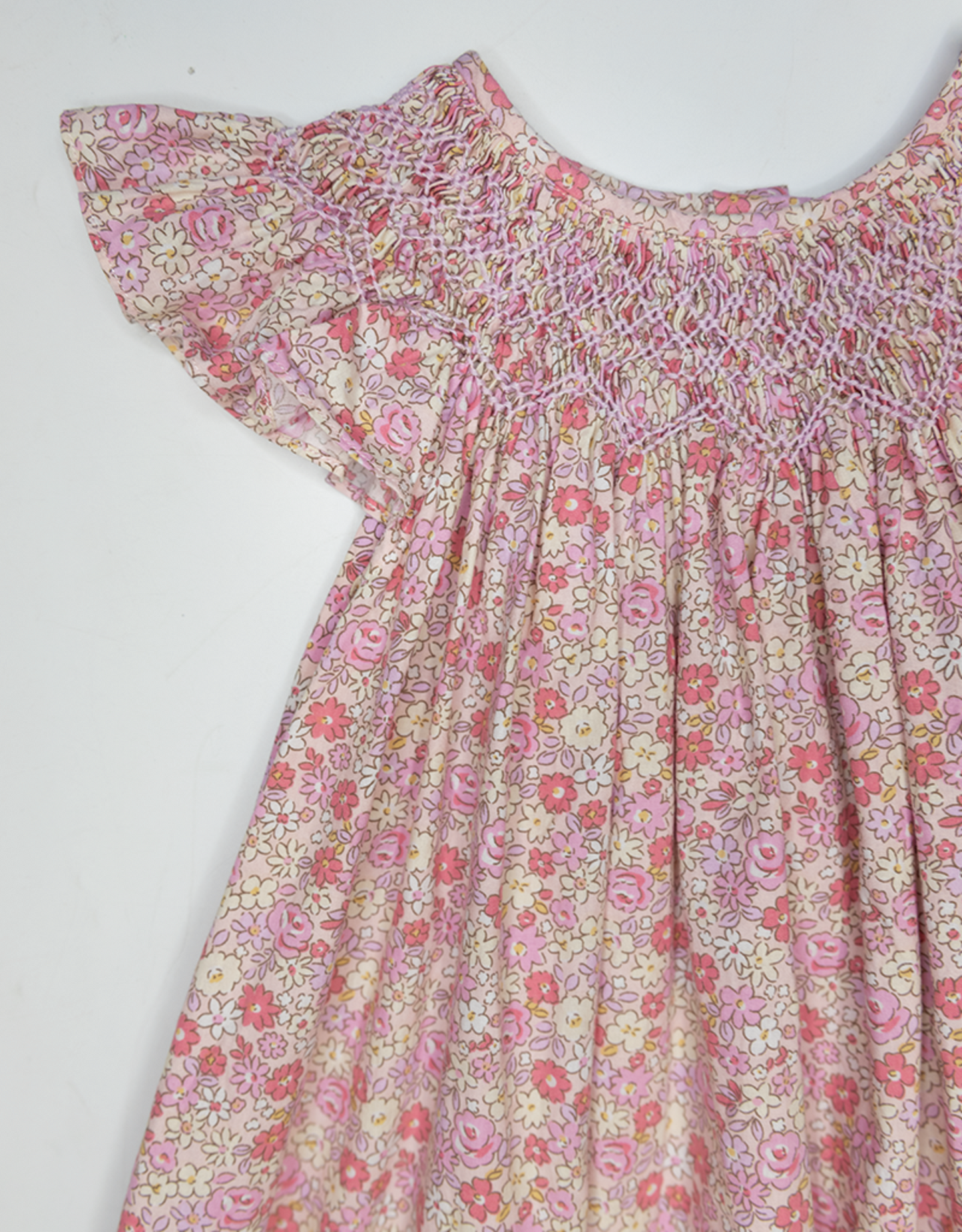 Pink Floral Smocked Bubble