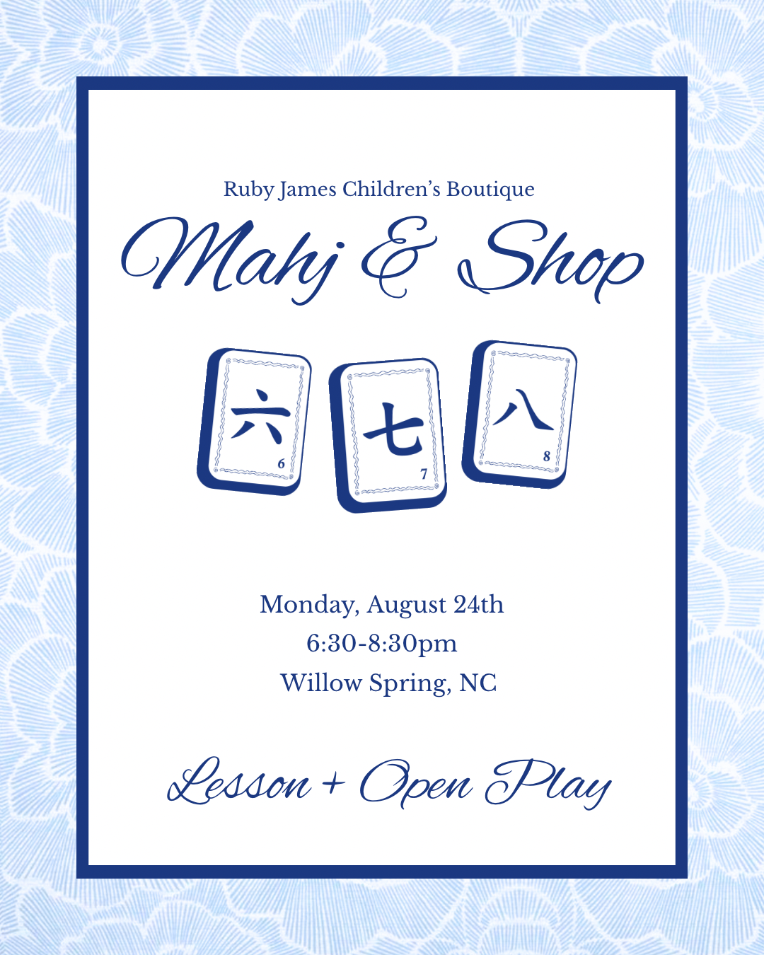 Mahj and Shop: August 24: Beginner Lesson