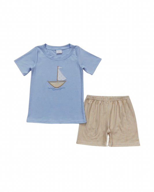 Sailboat Appliqué Shorts Set