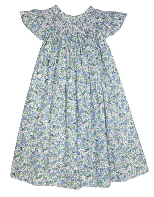 Blue Floral Smocked Dress