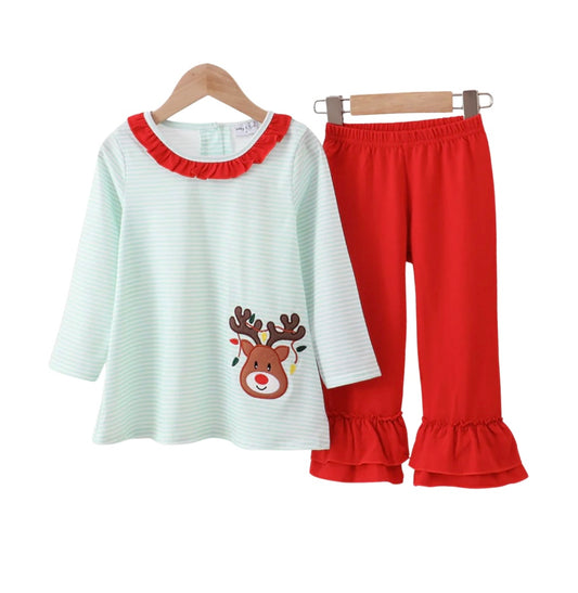 Teal Reindeer Appliqué Legging Set