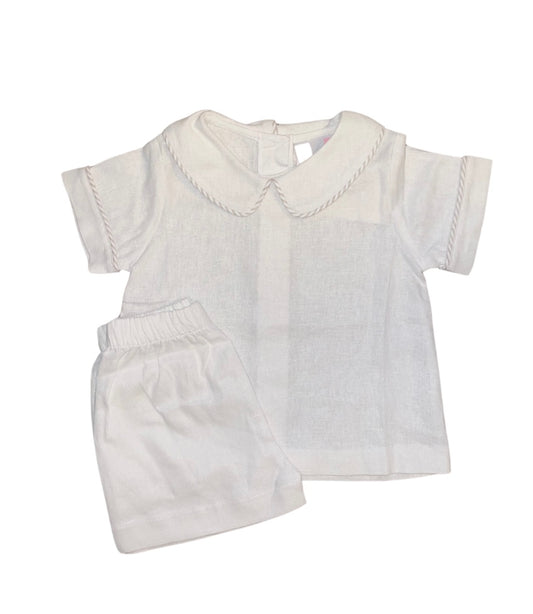 Khaki & Ivory Peter Pan Linen Shorts Set