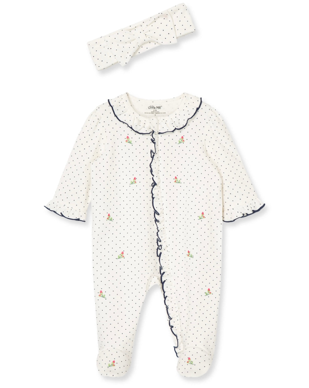 Embroidered Rose Bud Footie & Headband Bow