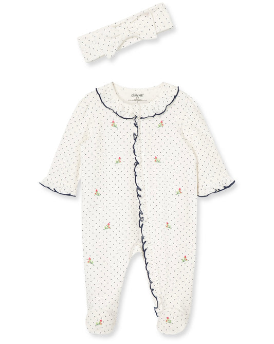 Embroidered Rose Bud Footie & Headband Bow