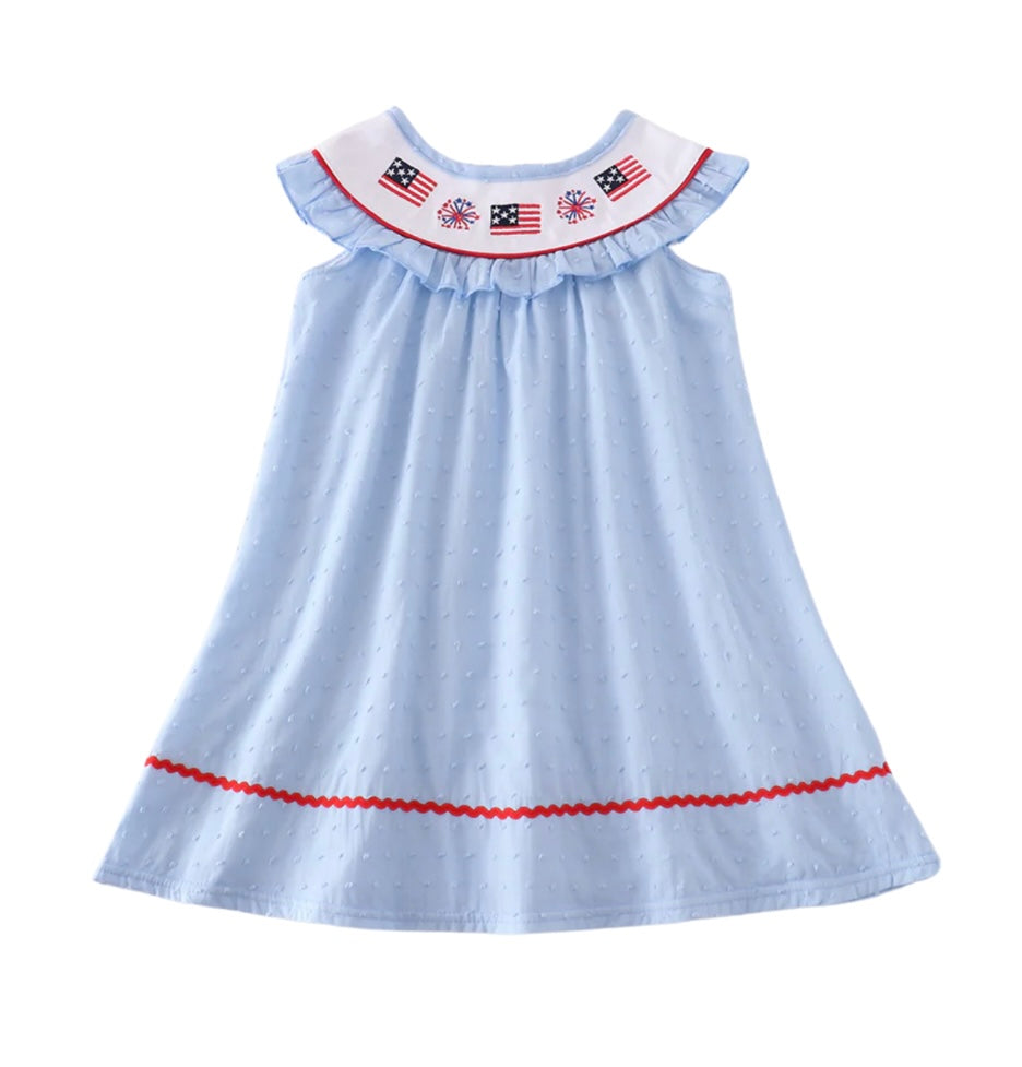 Swiss Dot Patriotic Embroidered Dress