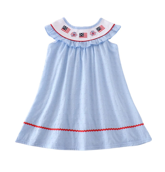 Swiss Dot Patriotic Embroidered Dress