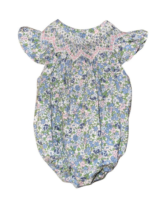 Blue Floral Smocked Bubble