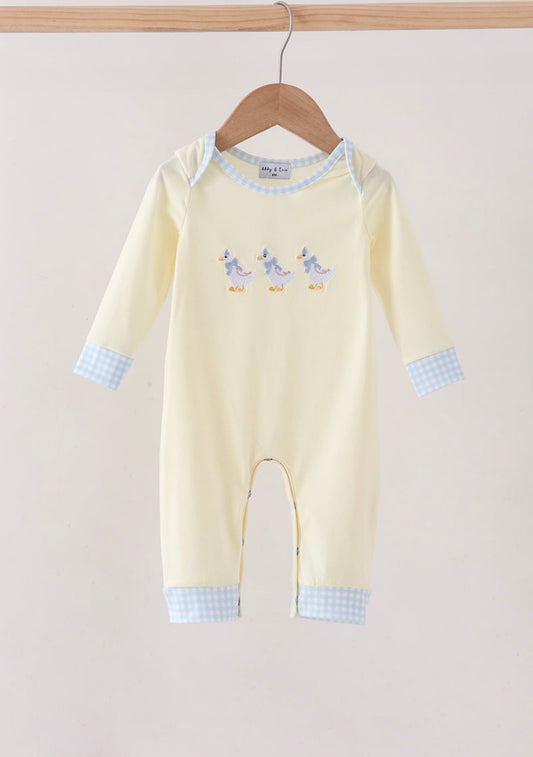 Baby Blue & Yellow Goose Embroidery Romper