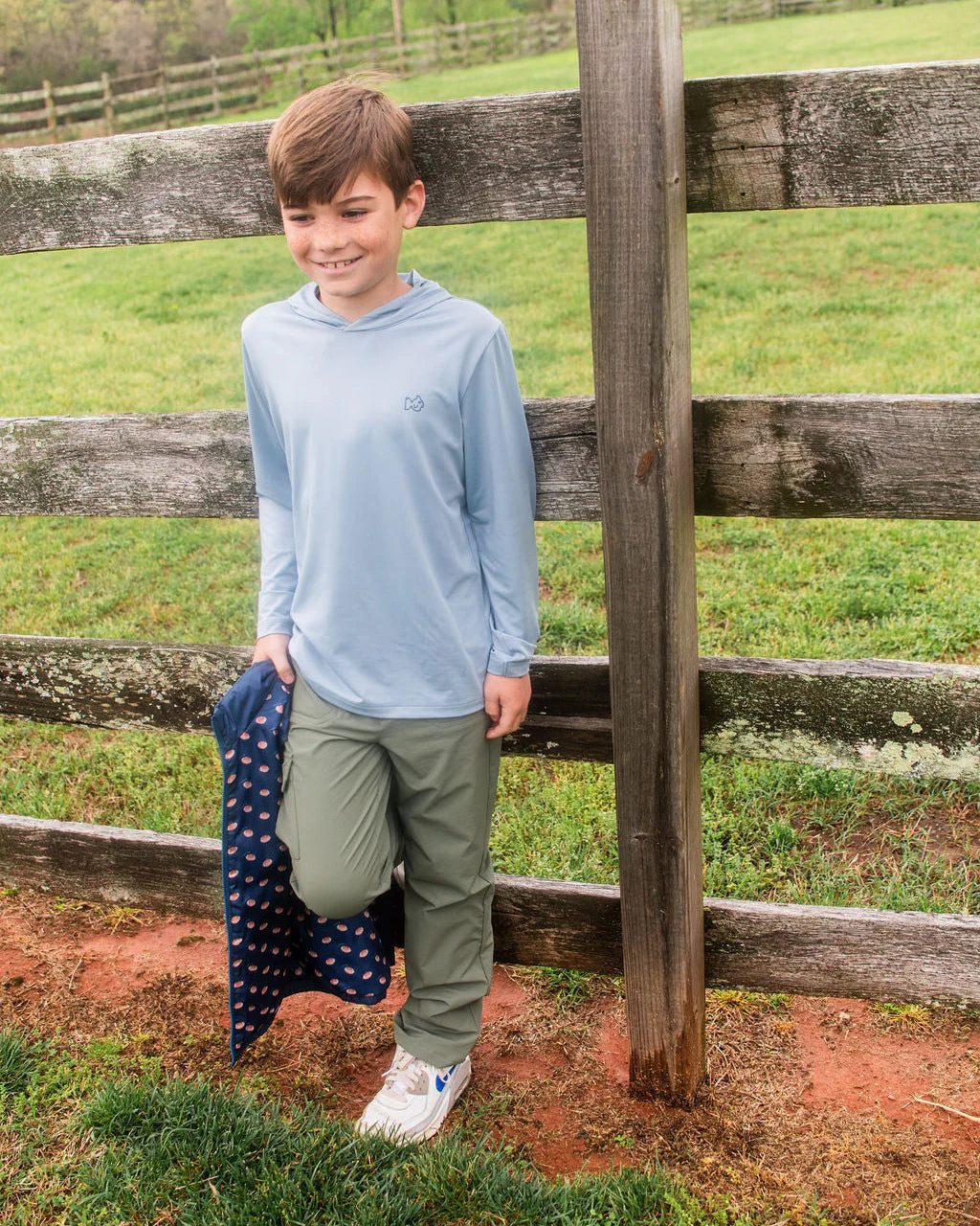 Performance Hoodie Tee - Blue with Swordfish, Sailfish, Marlin