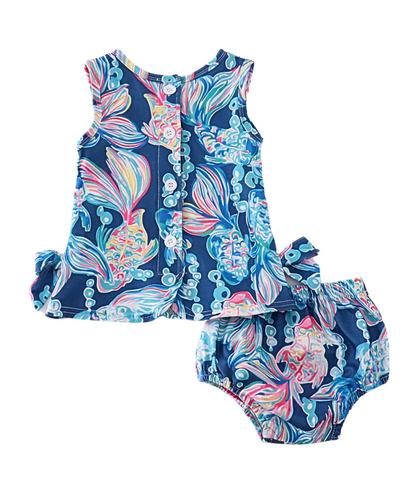 Blue Floral Diaper Cover Set