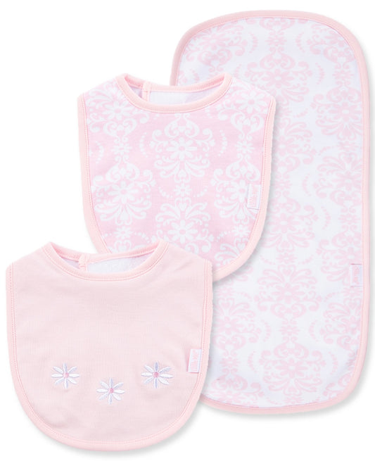 Embroidered Floral Pink Bib & Burp Cloth Set