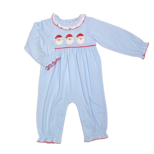 Girls' Light Blue Santa Appliqué Romper