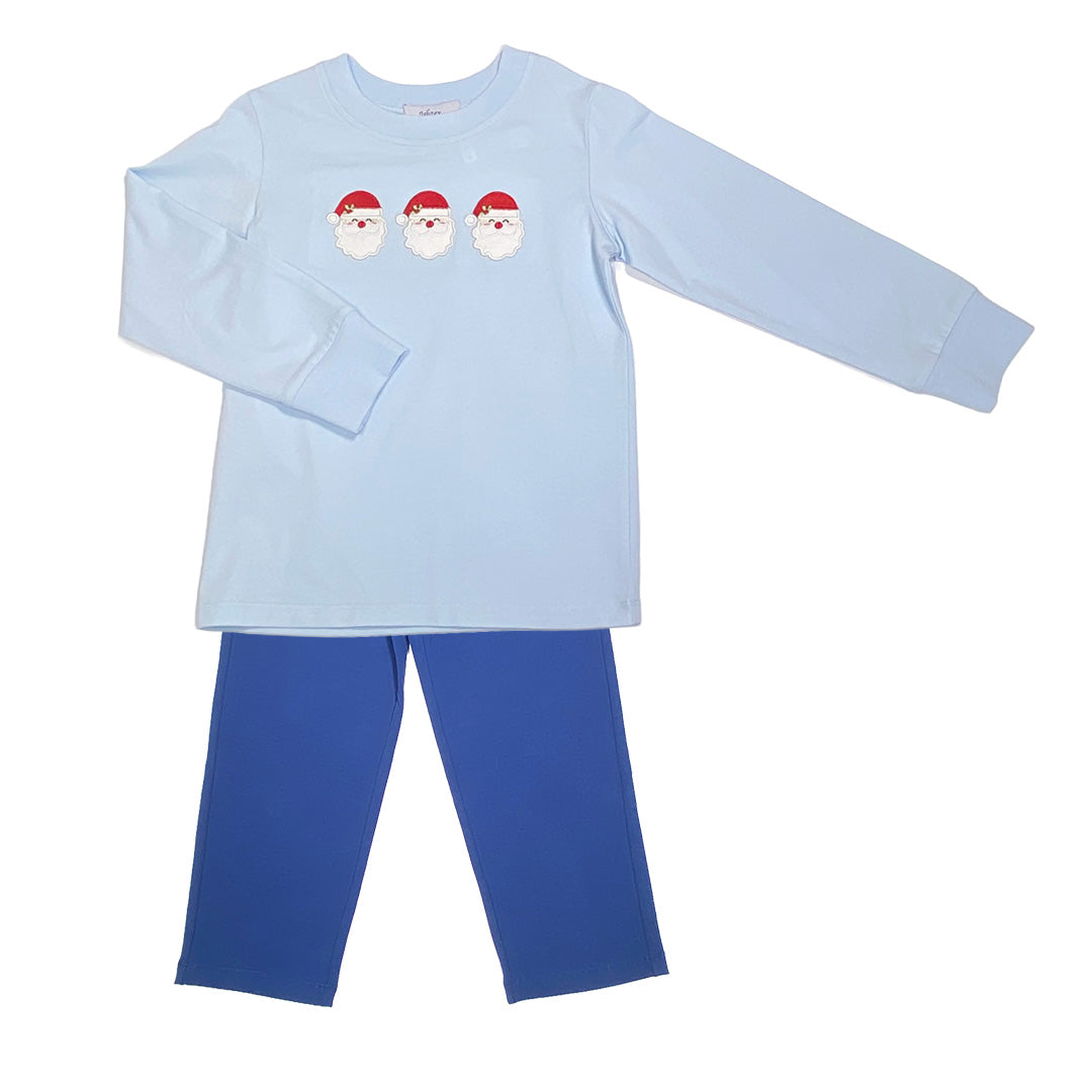 Boys' Light Blue Santa Appliqué Pant Set