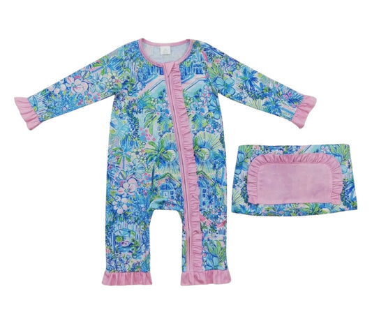 Blue Watercolor Zipper Pajamas