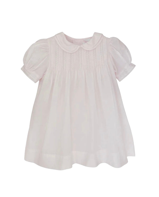 Pink Pintucks + Featherstitching Dress with Bloomers & Bonnet