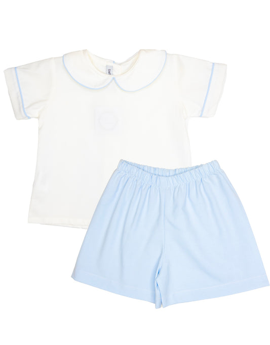 Blue + White Peter Pan Shorts Set