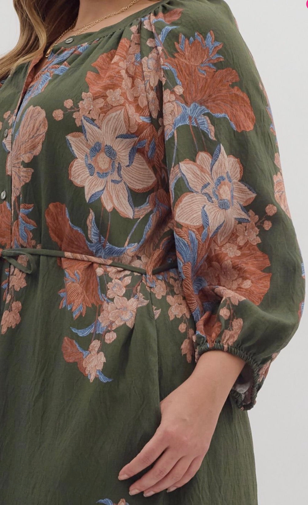 Olive Fall Floral Midi