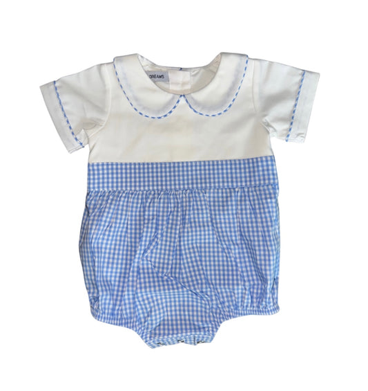 Blue and White Gingham PeterPan Collared Bubble