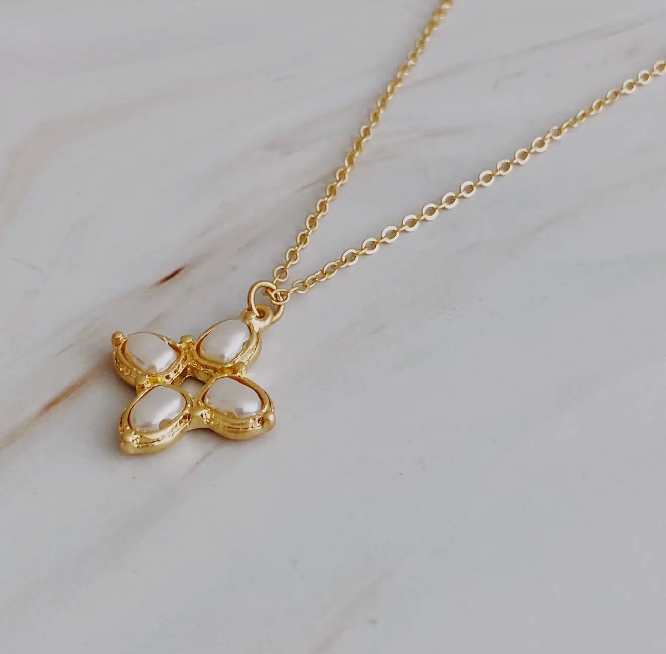 Gold Pearl Cross Necklace