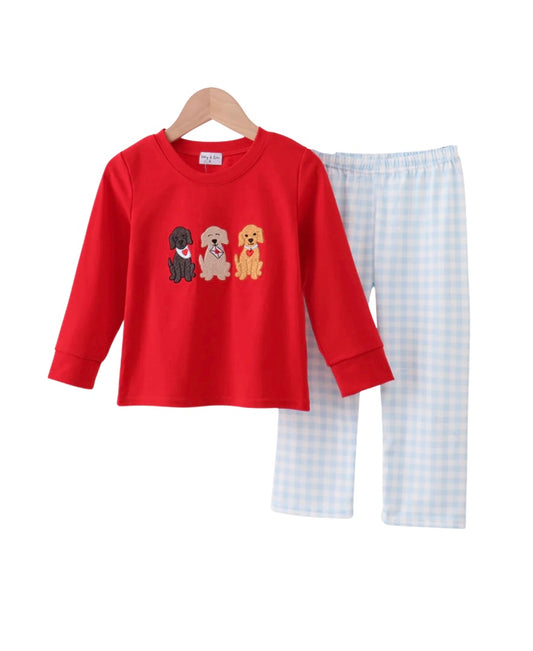 Embroidered Valentines Dog Pant Set