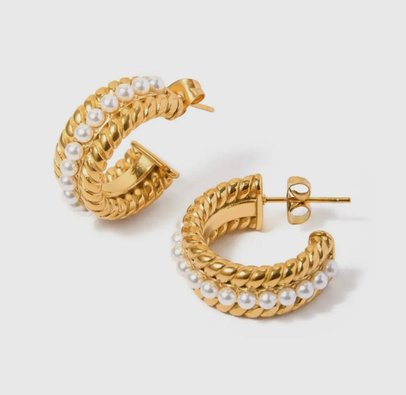 Gold Pearl Hoop Earrings