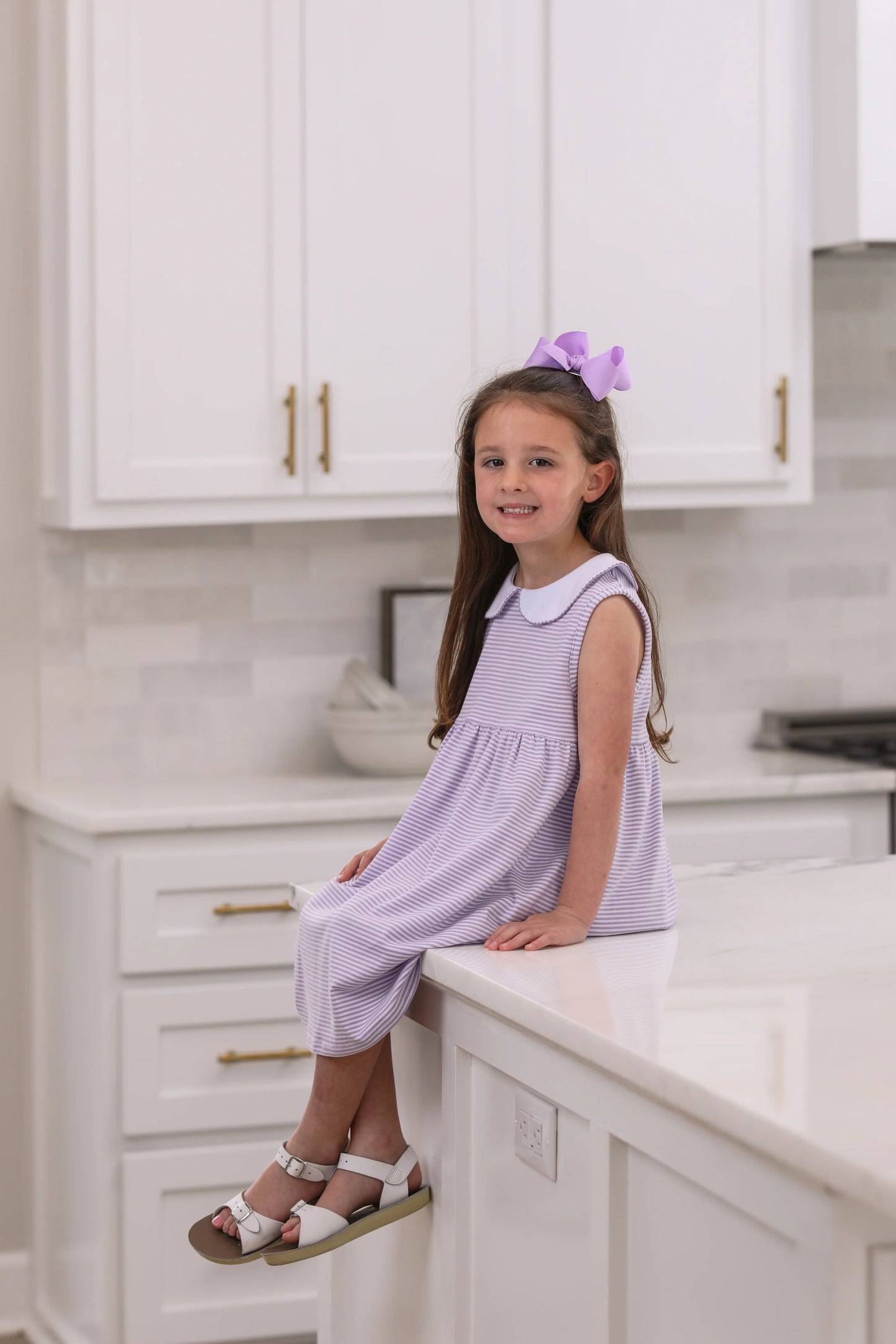 Purple & White Collared Dress