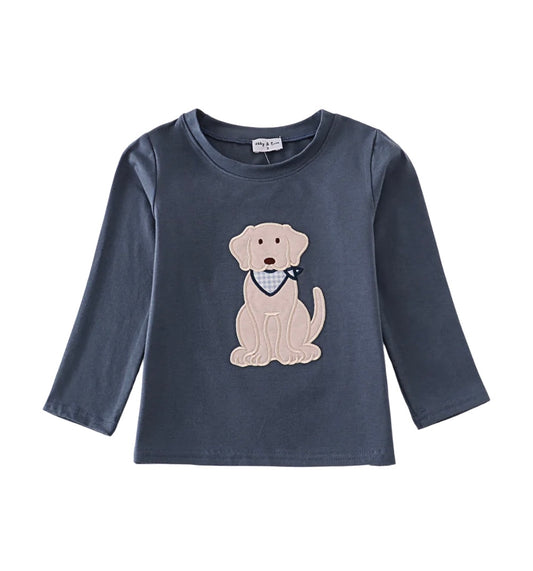 Puppy Appliqué Long Sleeve Top