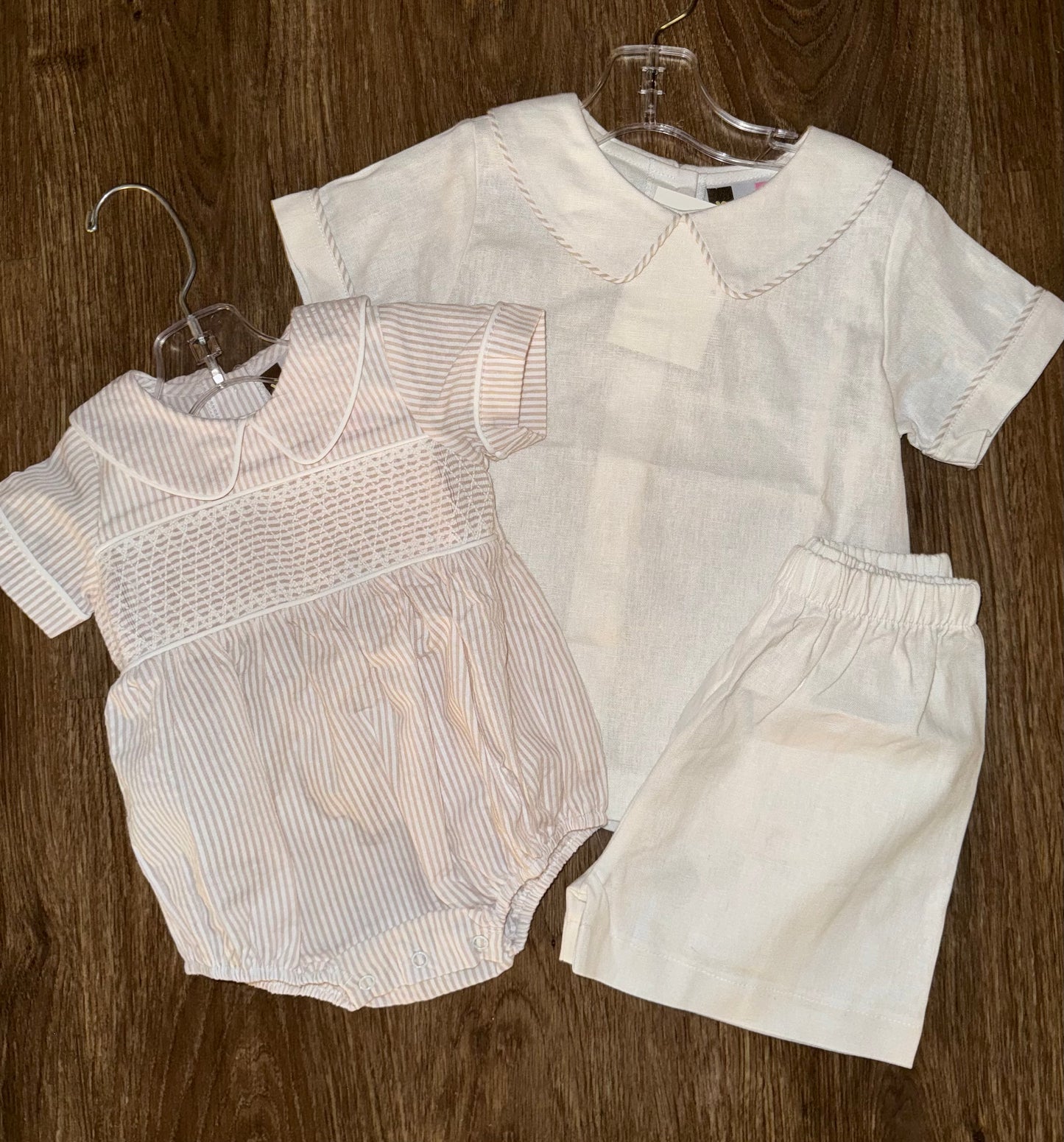 Khaki & Ivory Peter Pan Linen Shorts Set