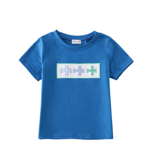 Embroidered Airplane Trio Top