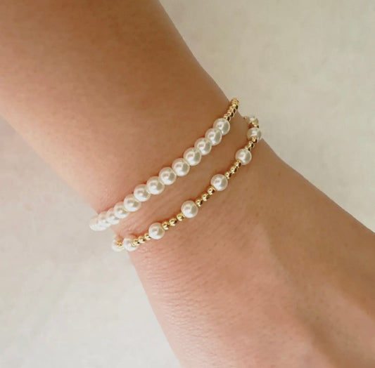 Gold + Pearl Bracelet Set