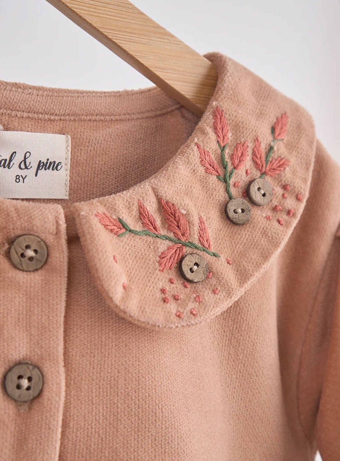Beige Floral Collar Velveteen Dress