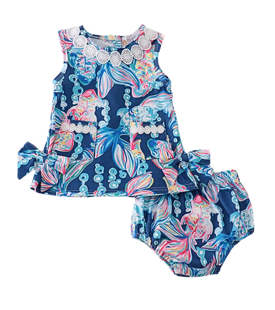 Blue Floral Diaper Cover Set