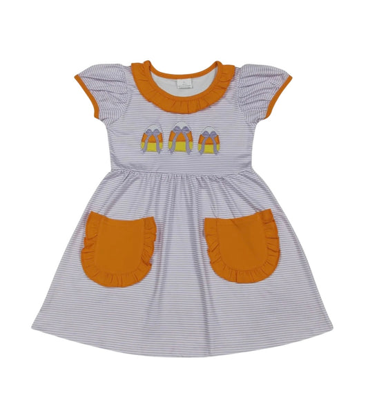 Purple Candy Corn Embroidered Pocket Dress