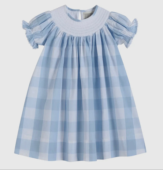 Lil Cactus Blue & White Smocked Bishop Dress