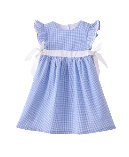 Blue Bow Gingham Ruffle Dress