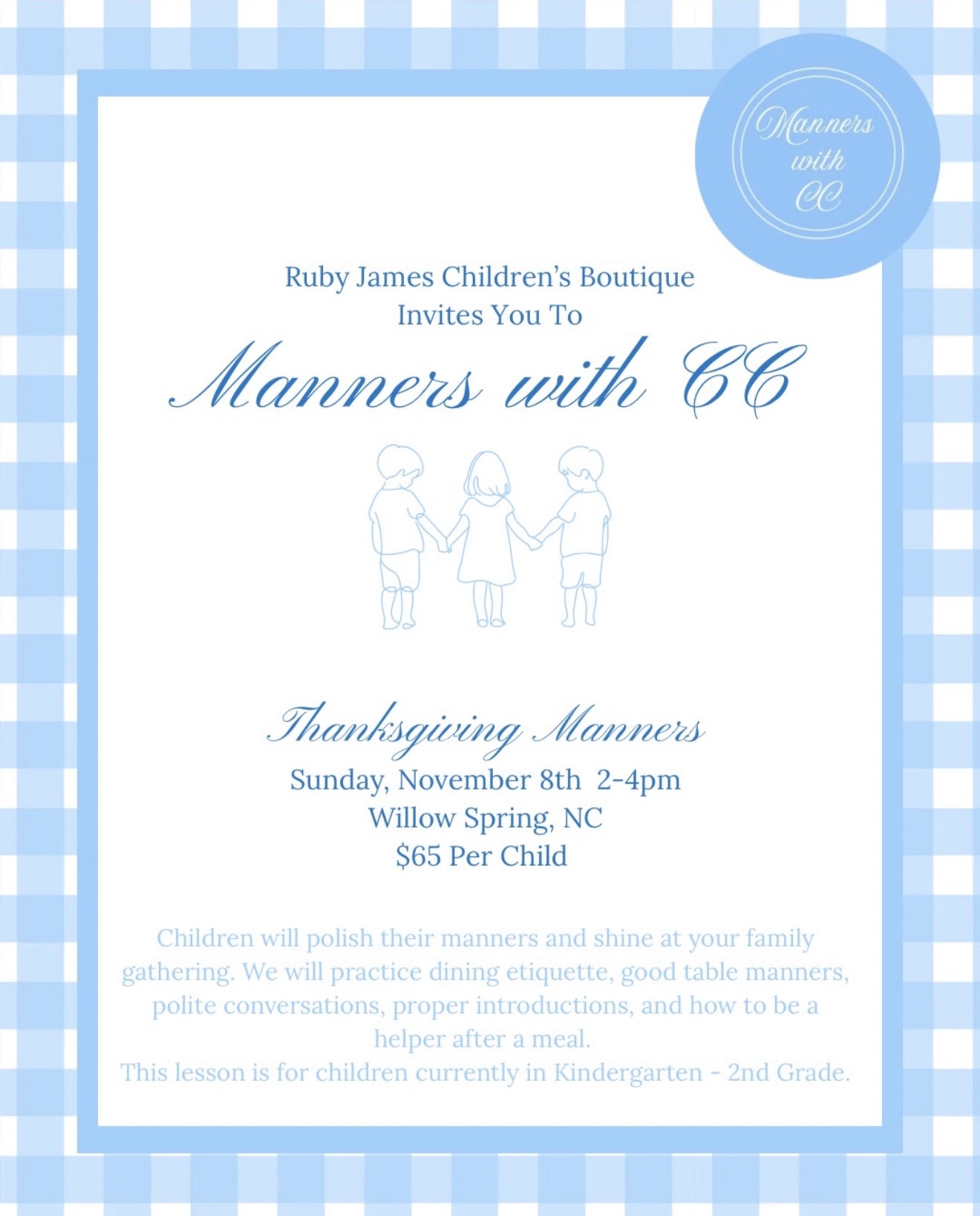 K–2 Thanksgiving Manners Class – November 8