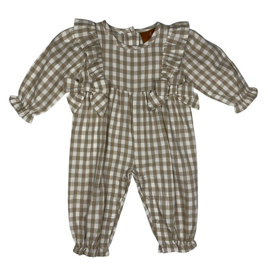 Evelyn Romper - Khaki Gingham