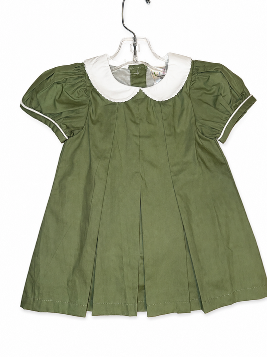 Pleated Peter Pan Collar Sage Dress– Girls' Boutique Dress