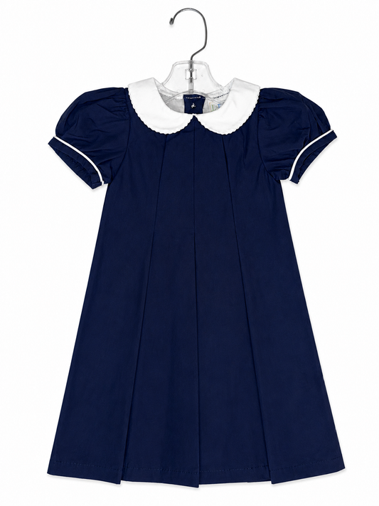 Pleated Peter Pan Collar Navy Dress– Girls' Boutique Dress