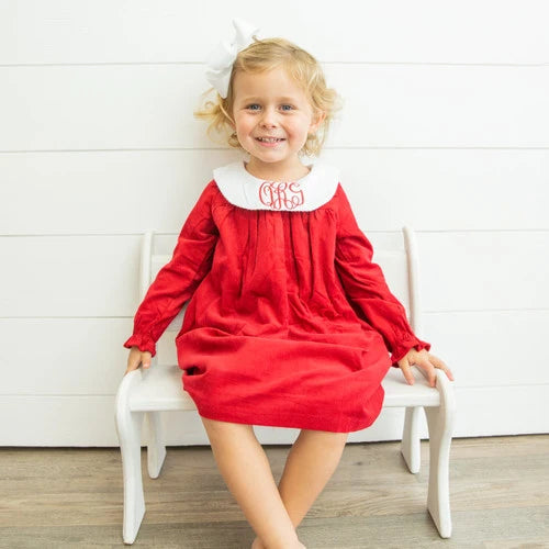 Girls Long Sleeve Red Corduroy Bishop Dress – Girls' Winter Boutique Dress