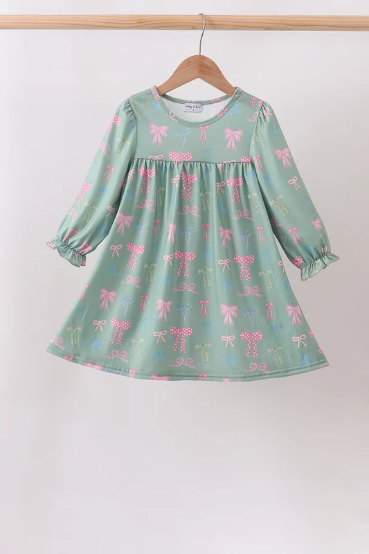 Girls Sage Bow Ruffle Dress