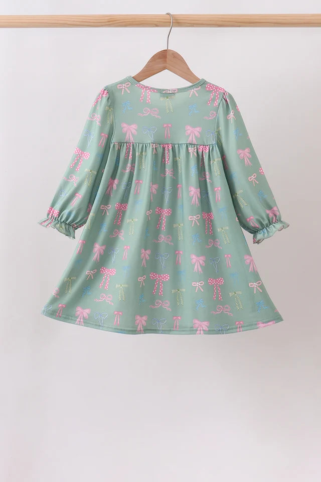 Girls Sage Bow Ruffle Dress