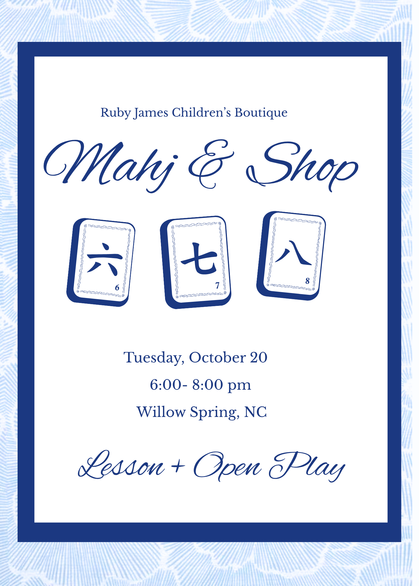 Mahj and Shop: October 20: Beginner Lesson