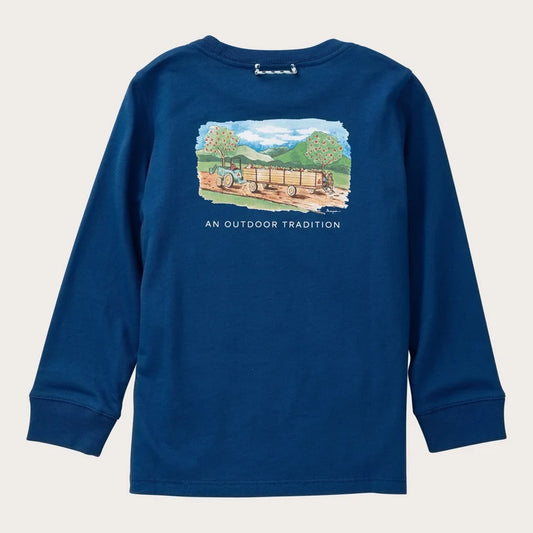 Prodoh Boys' Long Sleeve Cotton T-Shirt | Navy Peony Apple Picking
