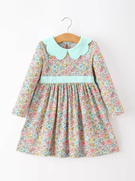 Mint Floral Girl Dress With Petals Collar