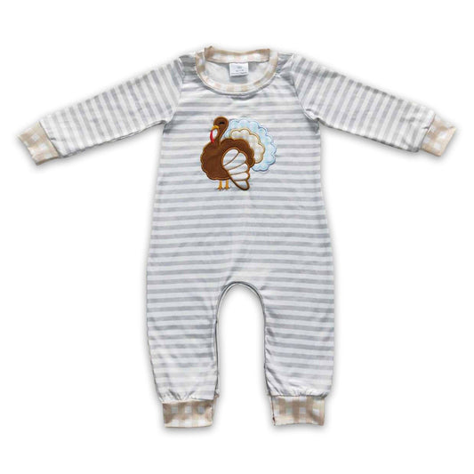 Boys Turkey Stripe Long Sleeve Thanksgiving Romper