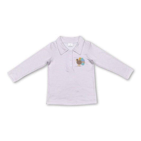 Boys Khaki Stripe Turkey Thanksgiving Polo Shirt