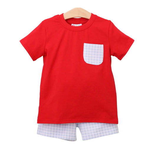 Red and Blue Gingham Shorts Set